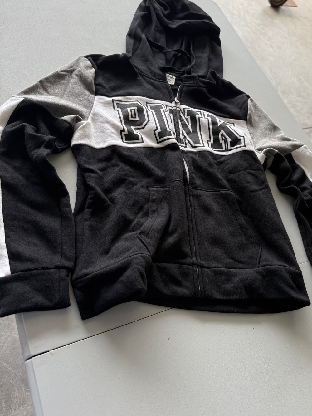 PINK Victoria's Secret Black & Gray Hooded Zip Jacket